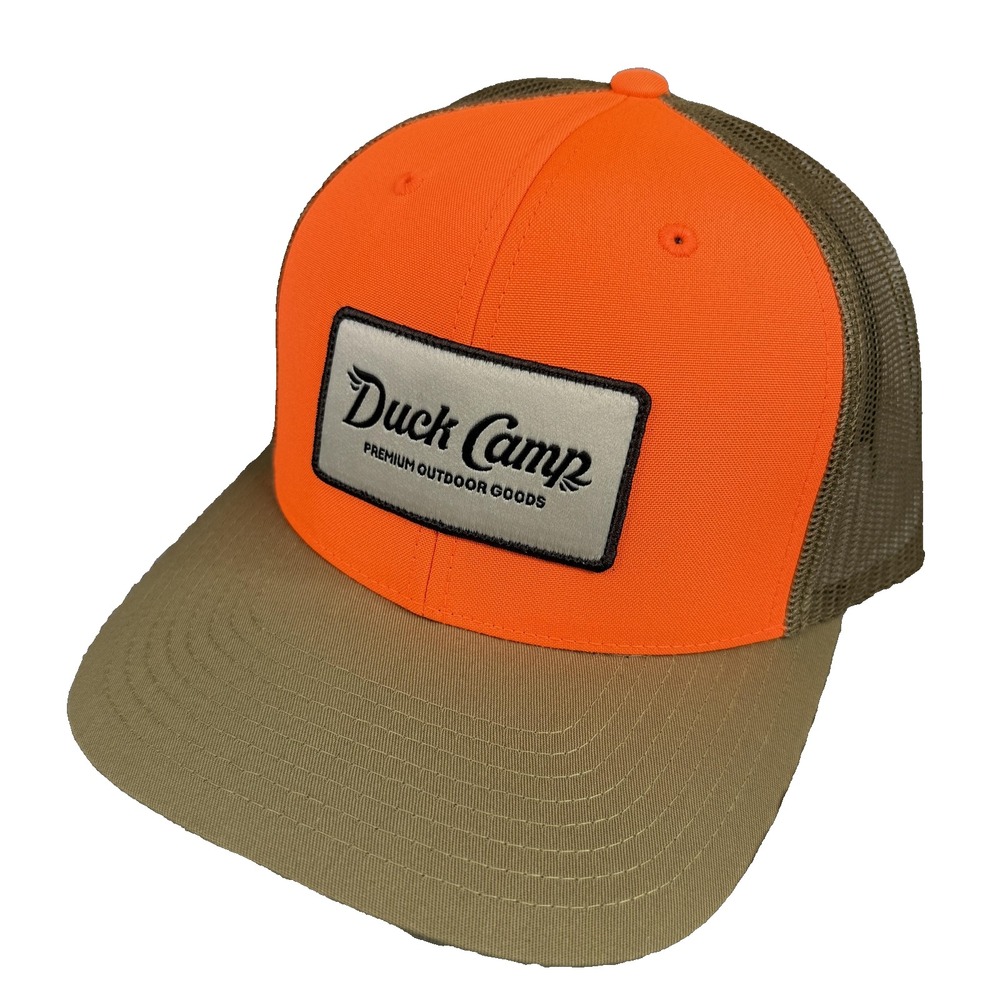 Duck Camp Trucker Hat Cap Snapback Blaze Orange Khaki Mesh Hunting Outdoor NWT